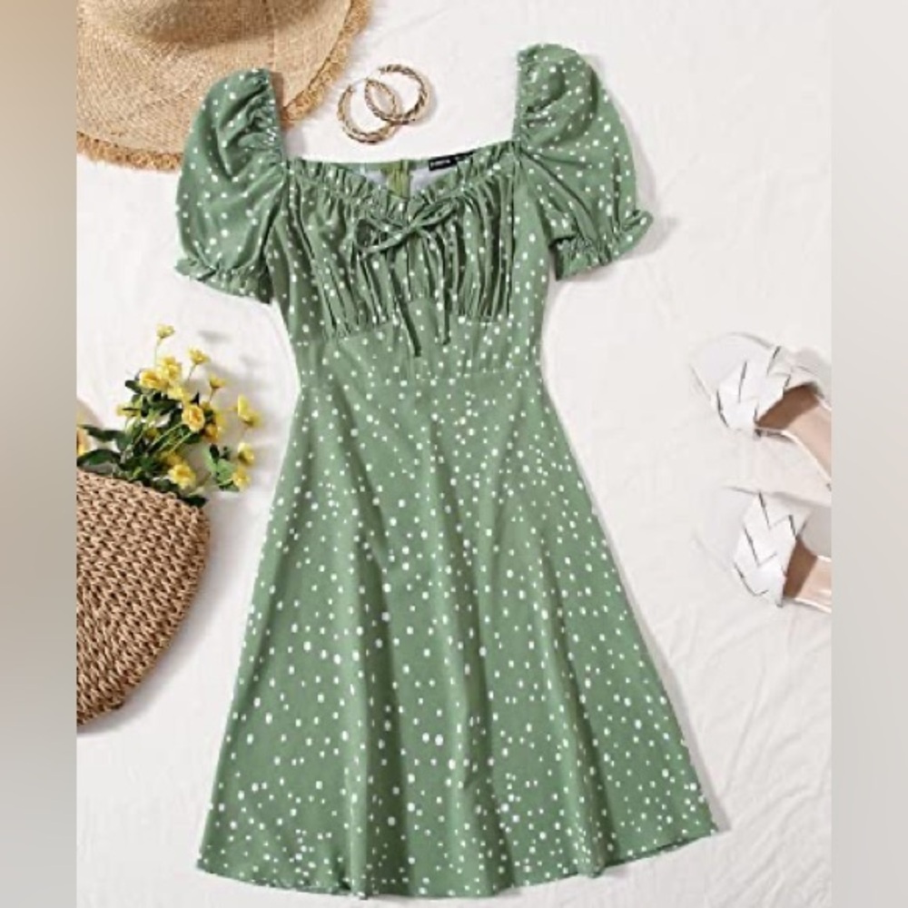 SHEIN Green & white polka dot dress. Size:Large(8-10). Gently Used.